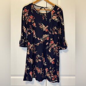 Pink Rose Navy Ruffled Dress